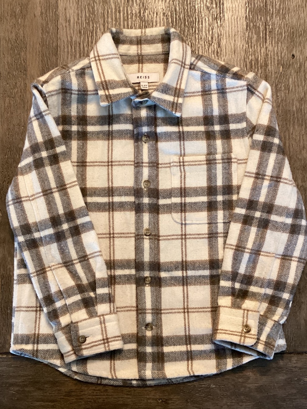 Reiss Kids Cream & Brown and a hint of Grey Plaid Button-Up Shirt